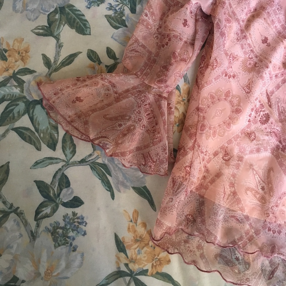 Pink Flowy Chiffon Studio Y Top with Bell Sleeves - Picture 6 of 8